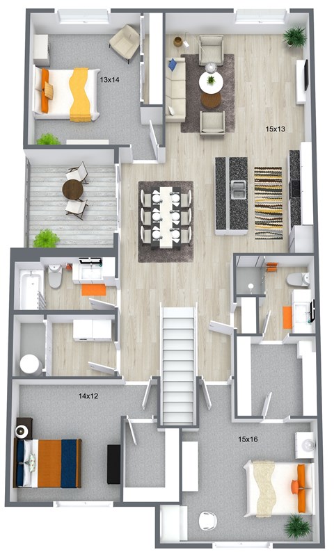 Floor plan for 3 beds, 2 baths, 1568 sqft